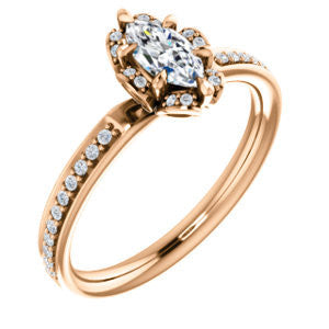 Cubic Zirconia Engagement Ring- The Rosie (Customizable Marquise Cut Style with Floral-Inspired Halo and Extra-Thin Pavé Band)