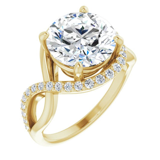 10K Yellow Gold Customizable Round Cut Design with Semi-Accented Twisting Infinity Bypass Split Band and Half-Halo