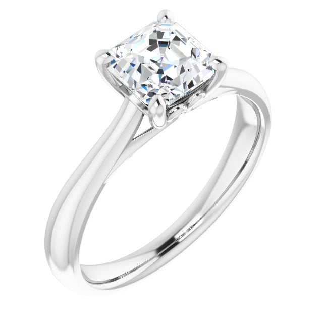 10K White Gold Customizable Asscher Cut Solitaire with Decorative Prongs & Tapered Band