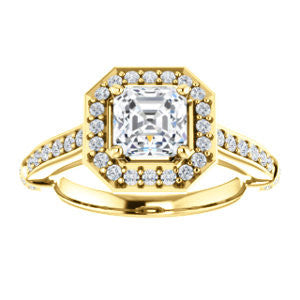Cubic Zirconia Engagement Ring- The Susie Pat (Customizable Cathedral-set Asscher Cut with Halo, Pavé and Horizontal Band Accents)