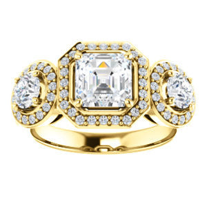Cubic Zirconia Engagement Ring- The Justine (Customizable Asscher Cut Center 3-Stone Halo-Style)