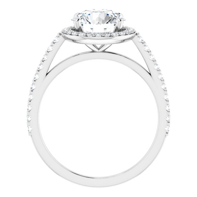 Cubic Zirconia Engagement Ring- The Catherine Lea (Customizable Round Cut Design with Halo and Thin Pavé Band)