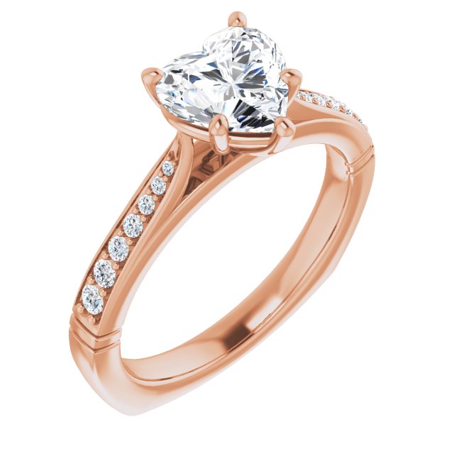 10K Rose Gold Customizable Heart Cut Design with Tapered Euro Shank and Graduated Band Accents