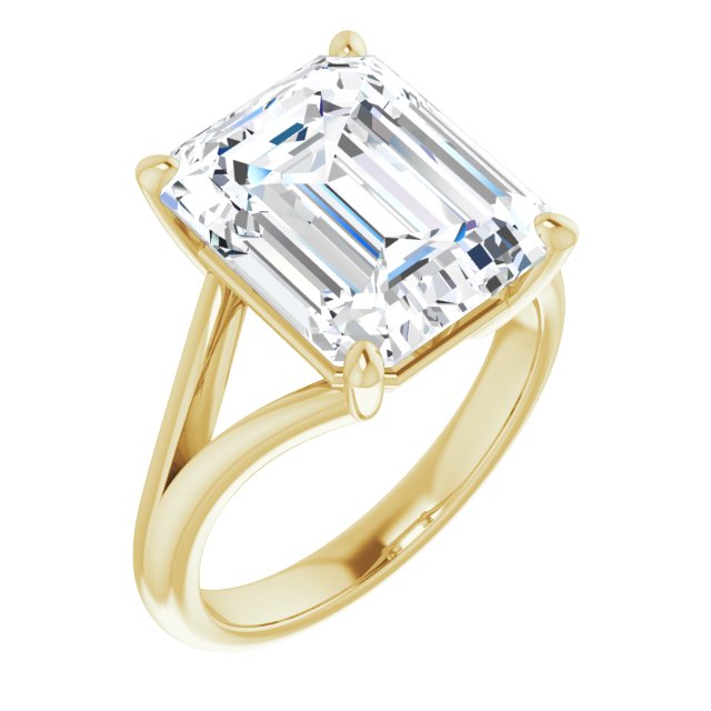 10K Yellow Gold Customizable Emerald/Radiant Cut Solitaire with Tapered Split Band