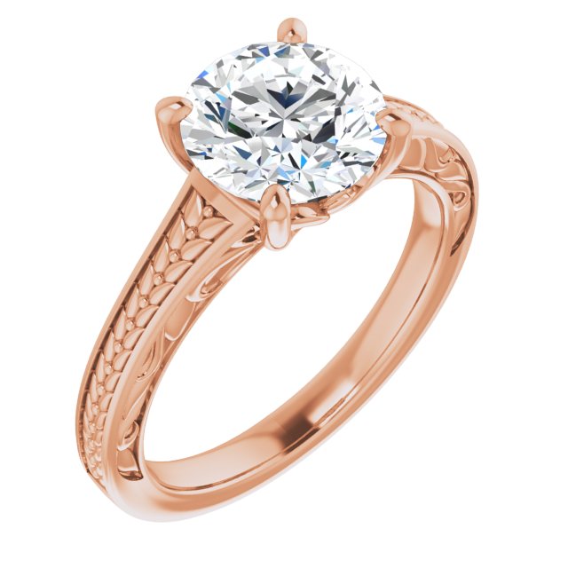 Cubic Zirconia Engagement Ring- The Shariya (Customizable Round Cut Solitaire with Organic Textured Band and Decorative Prong Basket)
