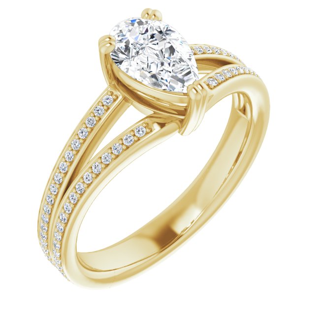 10K Yellow Gold Customizable Pear Cut Center with 100-stone* "Waterfall" Pavé Split Band