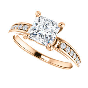 Cubic Zirconia Engagement Ring- The Sashalle (Customizable Cathedral-Raised Princess Cut Design with Tapered Pavé Band)
