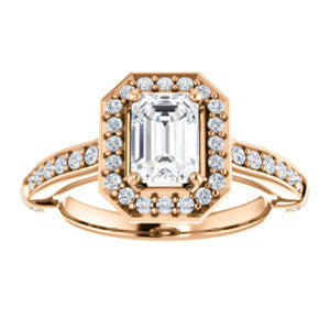 Cubic Zirconia Engagement Ring- The Susie Pat (Customizable Cathedral-set Emerald Cut with Halo, Pavé and Horizontal Band Accents)