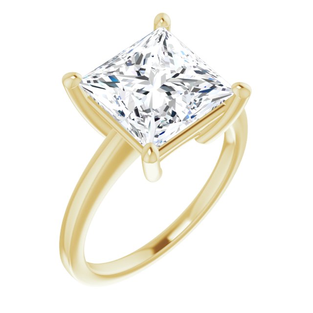 10K Yellow Gold Customizable Bowl-Prongs Princess/Square Cut Solitaire with Thin Band