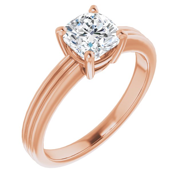 10K Rose Gold Customizable Cushion Cut Solitaire with Double-Grooved Band
