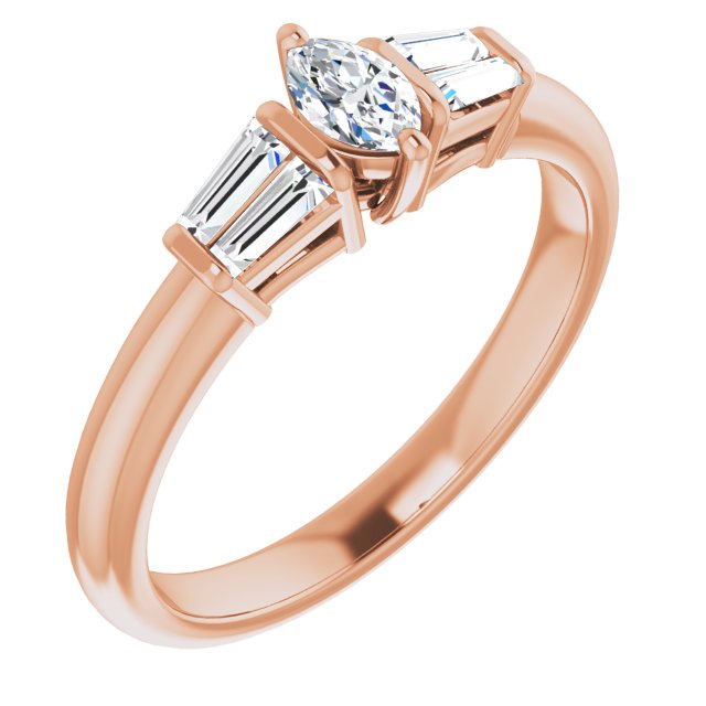 10K Rose Gold Customizable 5-stone Marquise Cut Style with Quad Tapered Baguettes