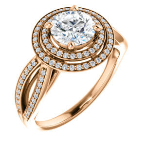 Cubic Zirconia Engagement Ring- The Shannan (Customizable Cathedral-set Round Cut 2x Halo with Split-Pavé Band)