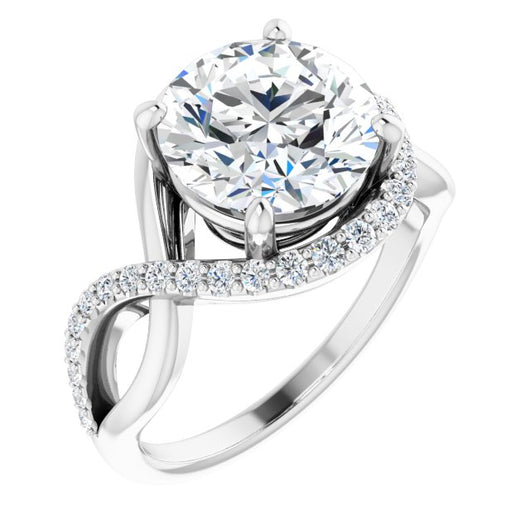 10K White Gold Customizable Round Cut Design with Semi-Accented Twisting Infinity Bypass Split Band and Half-Halo