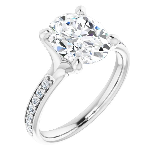 10K White Gold Customizable Heavy Prong-Set Oval Cut Style with Round Cut Band Accents