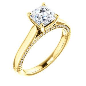 Cubic Zirconia Engagement Ring- The Tonja (Customizable Asscher Cut Semi-Solitaire with Dual Three-sided Pavé Band)
