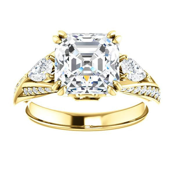 Cubic Zirconia Engagement Ring- The Jackie (Customizable Asscher Center with Flanking Pear Accents and Pavé Band)