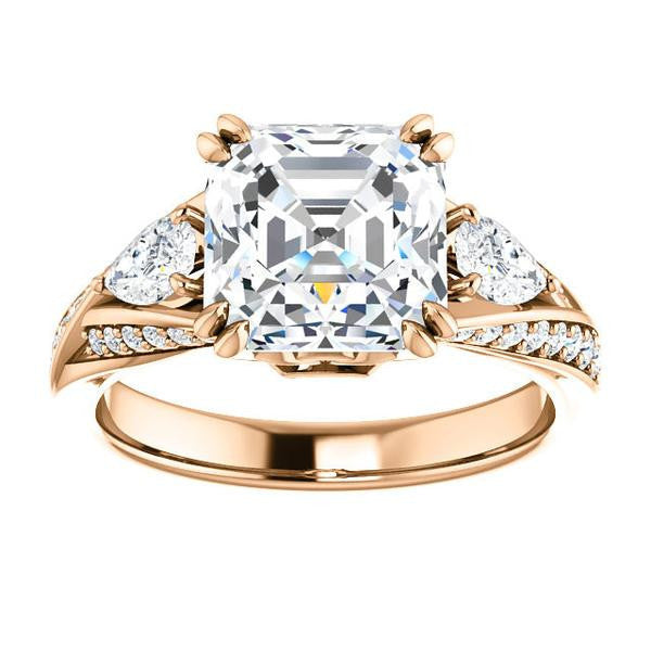 CZ Wedding Set, featuring The Jackie engagement ring (Customizable Asscher Center with Flanking Pear Accents and Pavé Band)