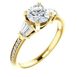 CZ Wedding Set, featuring The Hazel Rae engagement ring (Customizable Round Cut Design with Quad Baguette Accents and Pavé Band)