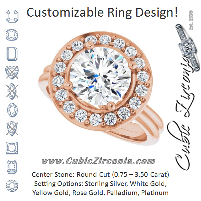 Cubic Zirconia Engagement Ring- The Gretchen (Customizable Cluster-Halo Accented Round Cut Style with Tapered Dual Band)