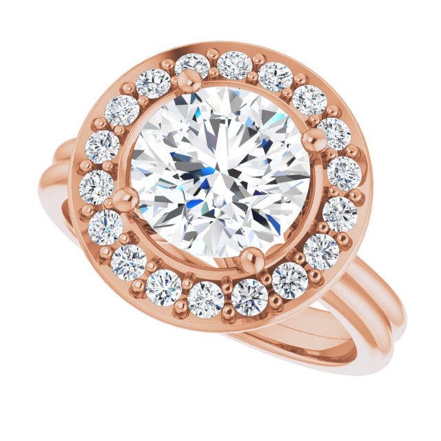 Cubic Zirconia Engagement Ring- The Gretchen (Customizable Cluster-Halo Accented Round Cut Style with Tapered Dual Band)