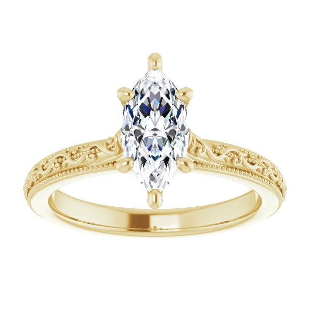 Cubic Zirconia Engagement Ring- The Conchita (Customizable Marquise Cut Solitaire with Delicate Milgrain Filigree Band)
