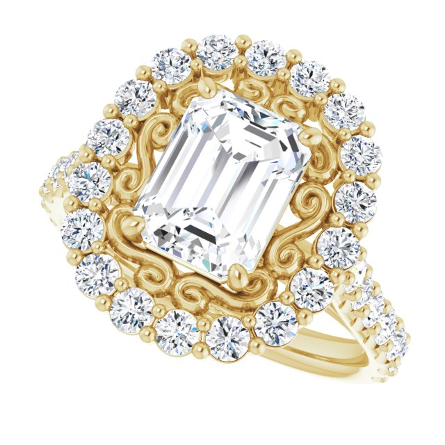 Cubic Zirconia Engagement Ring- The Flora (Customizable Radiant Cut Cathedral Style with Oversized Halo)