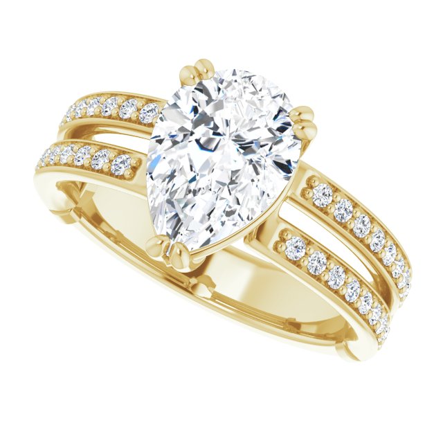 Cubic Zirconia Engagement Ring- The Constance (Customizable Pear Cut Design featuring Split Band with Accents)