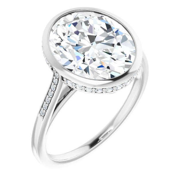 10K White Gold Customizable Cathedral-Bezel Oval Cut Style with Under-halo and Shared Prong Band