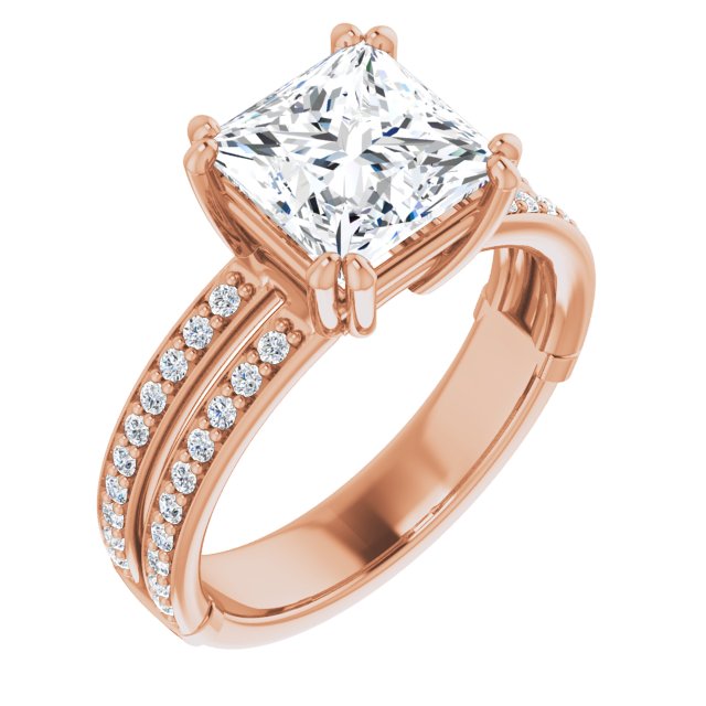 Cubic Zirconia Engagement Ring- The Constance (Customizable Princess/Square Cut Design featuring Split Band with Accents)