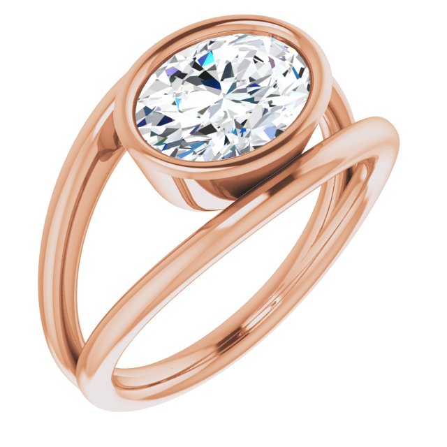 10K Rose Gold Customizable Bezel-set Oval Cut Style with Wide Tapered Split Band