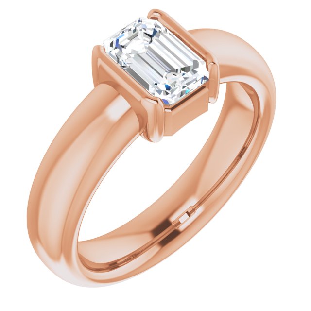 10K Rose Gold Customizable Bezel-set Emerald/Radiant Cut Solitaire with Thick Band