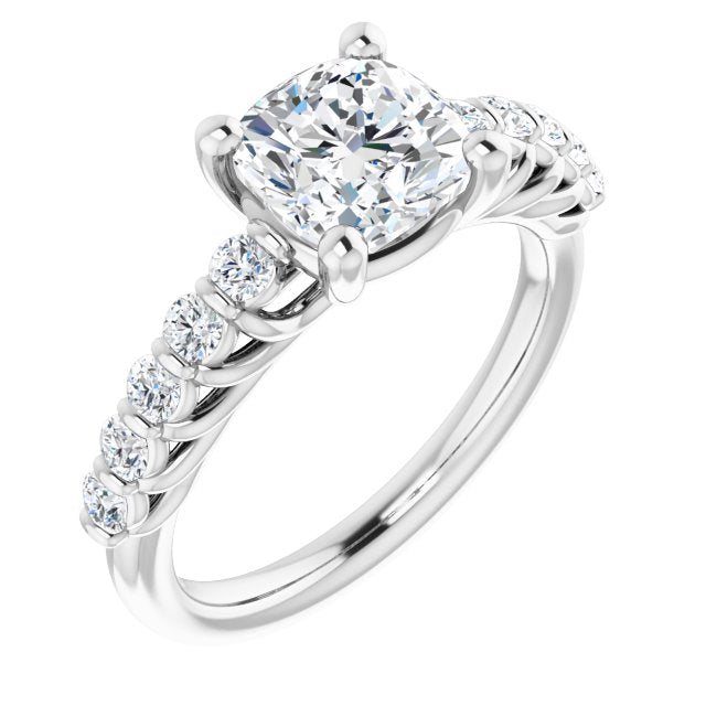 Cubic Zirconia Engagement Ring- The Alaia (Customizable Cushion Cut Style with Round Bar-set Accents)