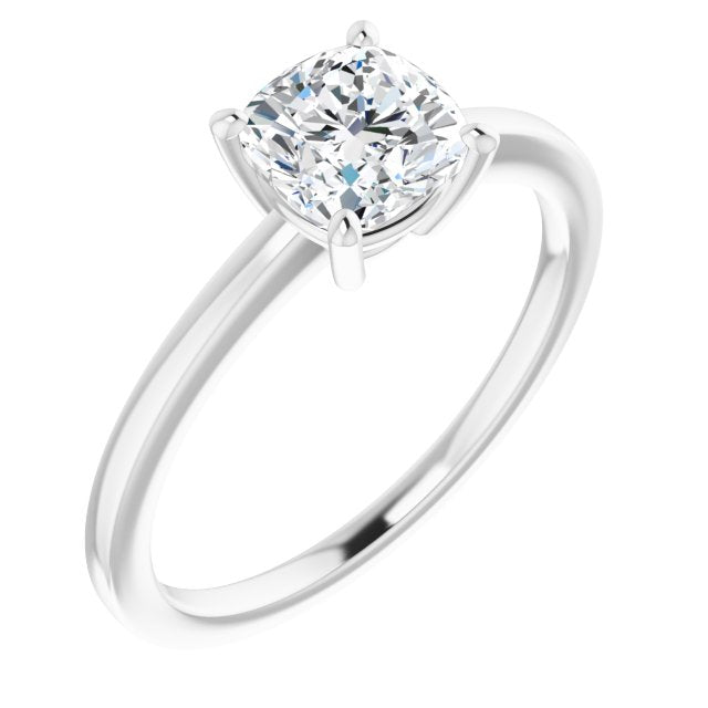 10K White Gold Customizable Bowl-Prongs Cushion Cut Solitaire with Thin Band