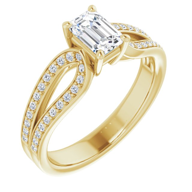10K Yellow Gold Customizable Emerald/Radiant Cut Design featuring Shared Prong Split-band
