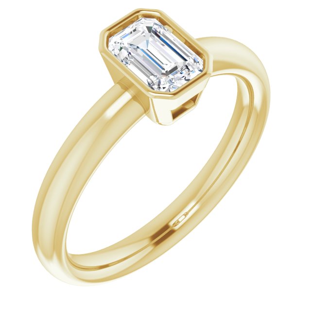 10K Yellow Gold Customizable Bezel-set Emerald/Radiant Cut Solitaire with Wide Band