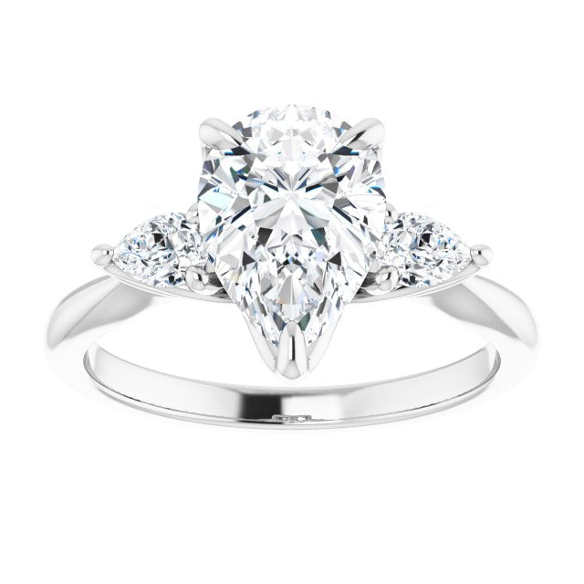 Cubic Zirconia Engagement Ring- The Sharona (Customizable 3-stone Design with Pear Cut Center and Dual Large Pear Side Stones)
