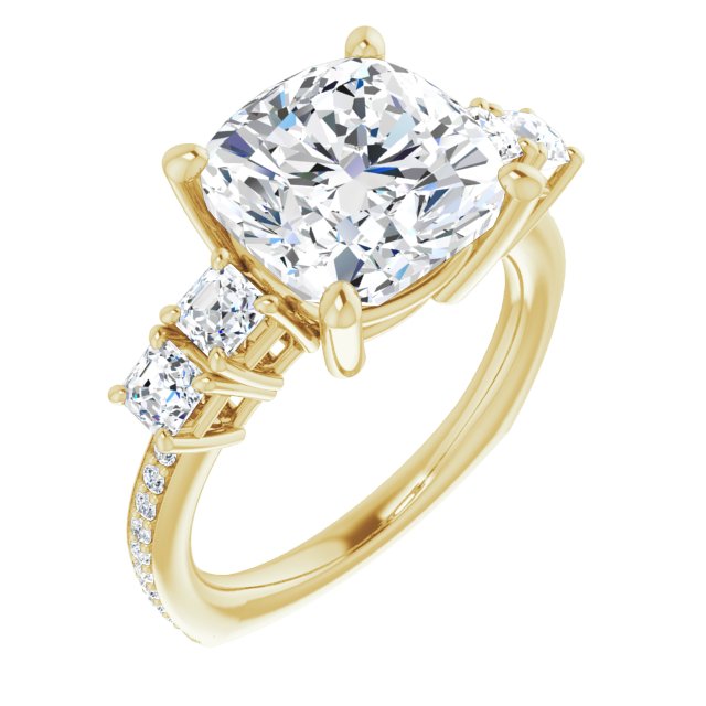 10K Yellow Gold Customizable Cushion Cut 5-stone Style with Quad Cushion Accents plus Shared Prong Band