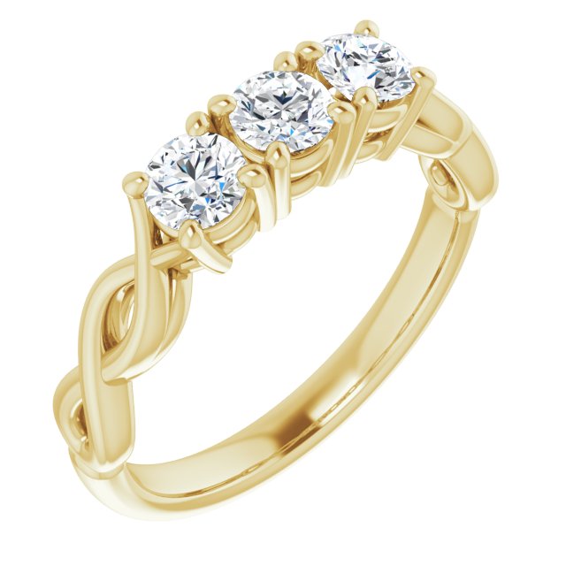 10K Yellow Gold Customizable Triple Round Cut Design with Twisting Infinity Split Band