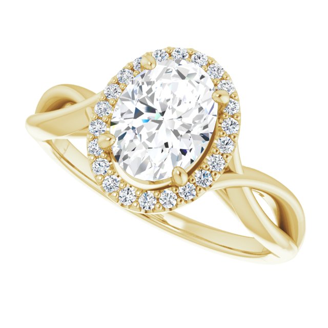 Cubic Zirconia Engagement Ring- The Yawén (Customizable Cathedral-Halo Oval Cut Design with Twisting Split Band)