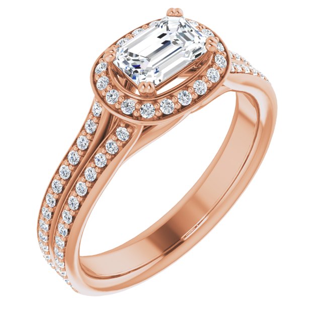 10K Rose Gold Customizable Cathedral-set Emerald/Radiant Cut Style with Split-Pav? Band