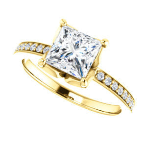 Cubic Zirconia Engagement Ring- The Sandy (Customizable Prong-Accented Princess Cut Style with Thin Pavé Band)