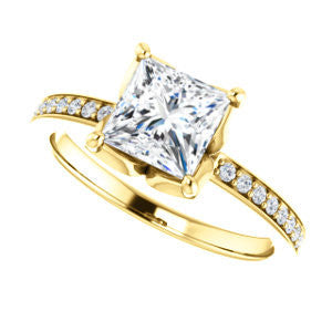 CZ Wedding Set, featuring The Sandy engagement ring (Customizable Prong-Accented Princess Cut Style with Thin Pavé Band)