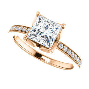 CZ Wedding Set, featuring The Sandy engagement ring (Customizable Prong-Accented Princess Cut Style with Thin Pavé Band)