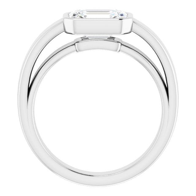 Cubic Zirconia Engagement Ring- The Dunyasha (Customizable Cathedral-Bezel Emerald Cut Solitaire with Wide Band)