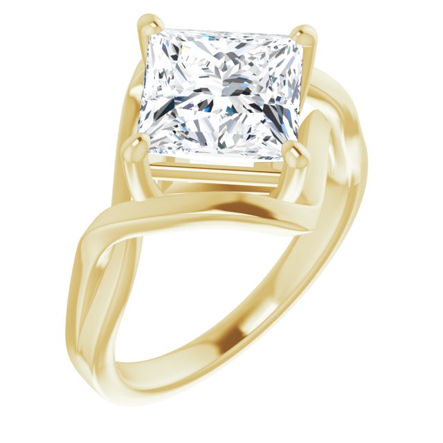14K Yellow Gold Customizable Princess/Square Cut Hurricane-inspired Bypass Solitaire