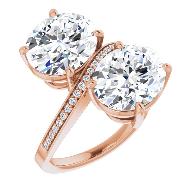 10K Rose Gold Customizable 2-stone Oval Cut Bypass Design with Thin Twisting Shared Prong Band