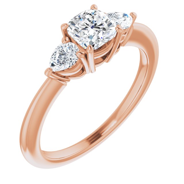 10K Rose Gold Customizable 3-stone Cushion Style with Pear Accents