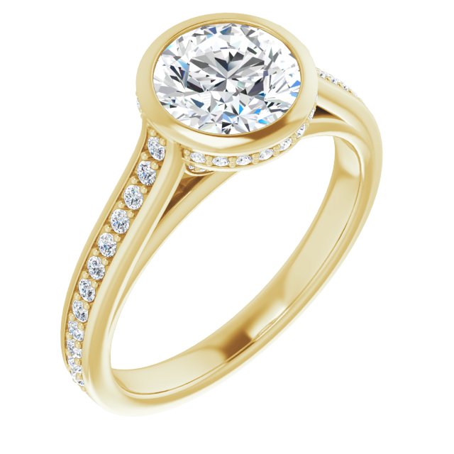 10K Yellow Gold Customizable Cathedral-Bezel Round Cut Design with Under Halo and Shared Prong Band