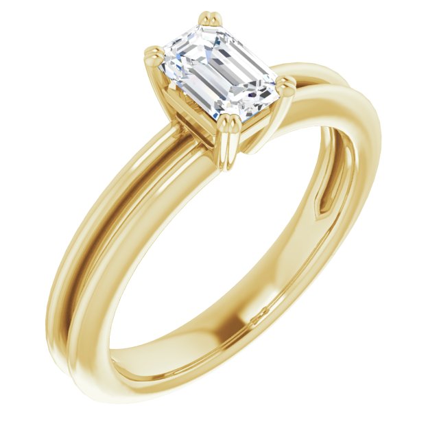 10K Yellow Gold Customizable Emerald/Radiant Cut Solitaire with Grooved Band