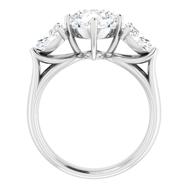 Cubic Zirconia Engagement Ring- The Alondra (Customizable Cathedral-set 3-stone Cushion Cut Style with Dual Oval Cut Accents & Wide Split Band)